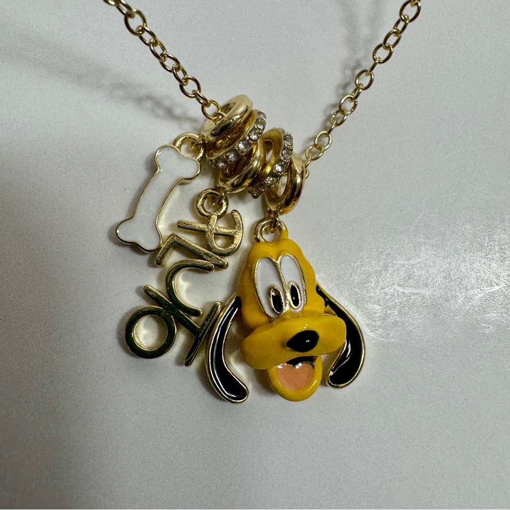 NWT. Baublebar Disney Pluto Cluster Charm Necklace. Gold tone charm Pluto dog